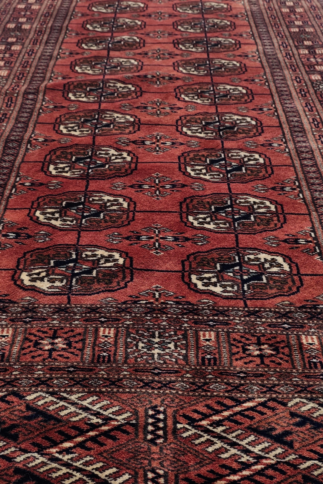 Brick Red and Ivory Turkmen Gül Bokhara, Hand-Knotted Sherwan