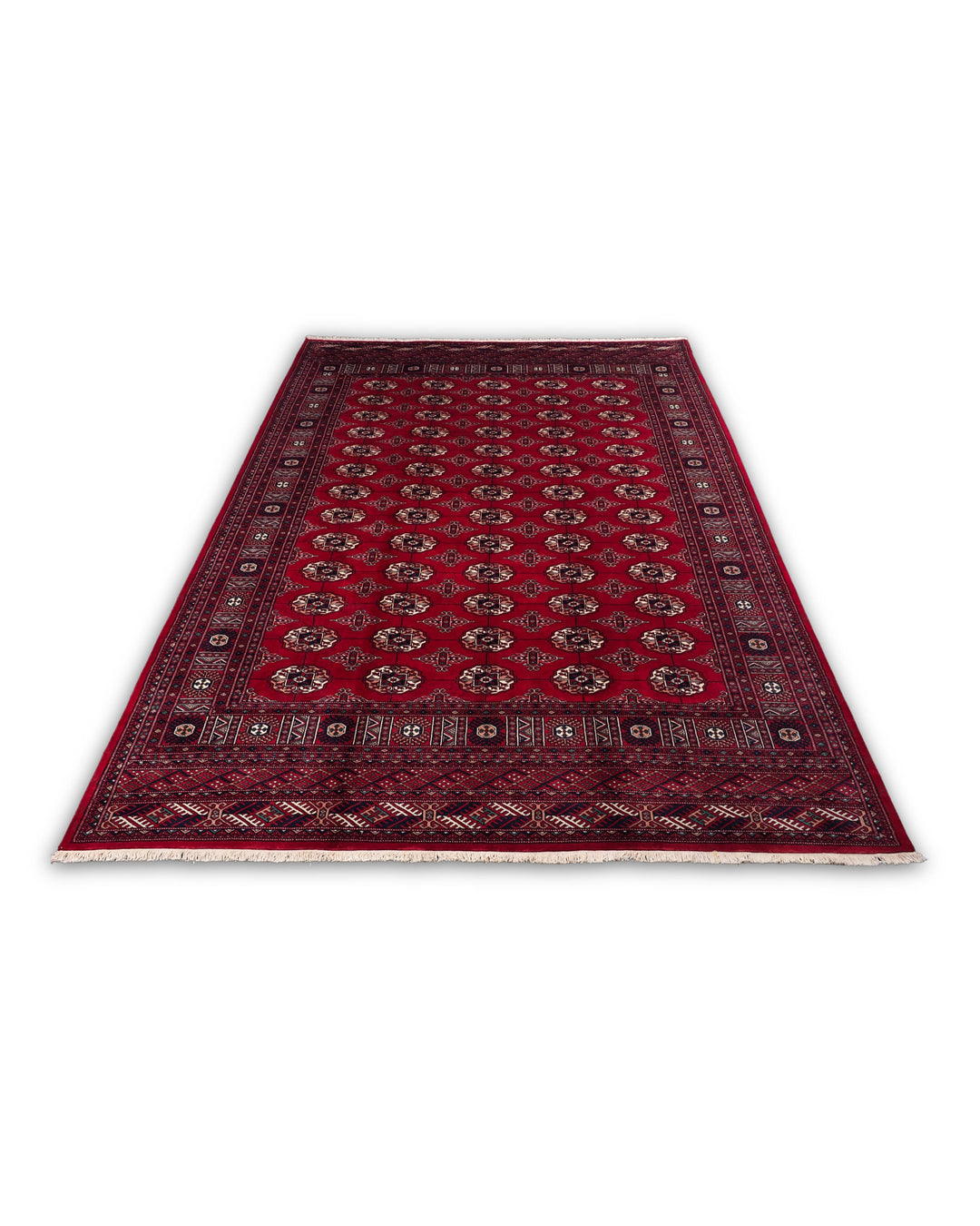 Red Turkmen Gül Bokhara Rug, Hand-Knotted Pakistani Wool