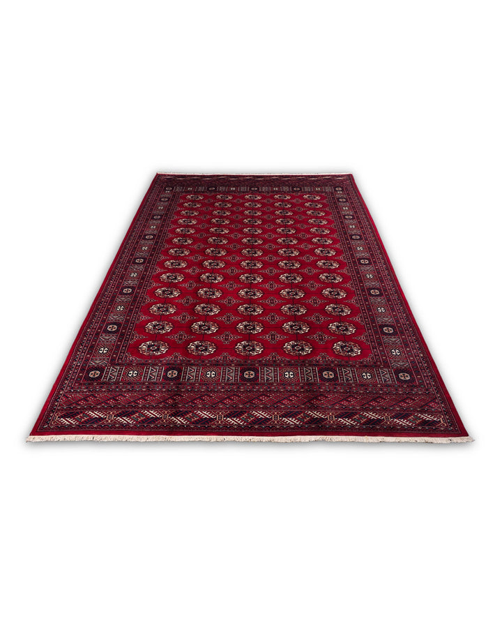 Red Turkmen Gül Bokhara Rug, Hand-Knotted Pakistani Wool