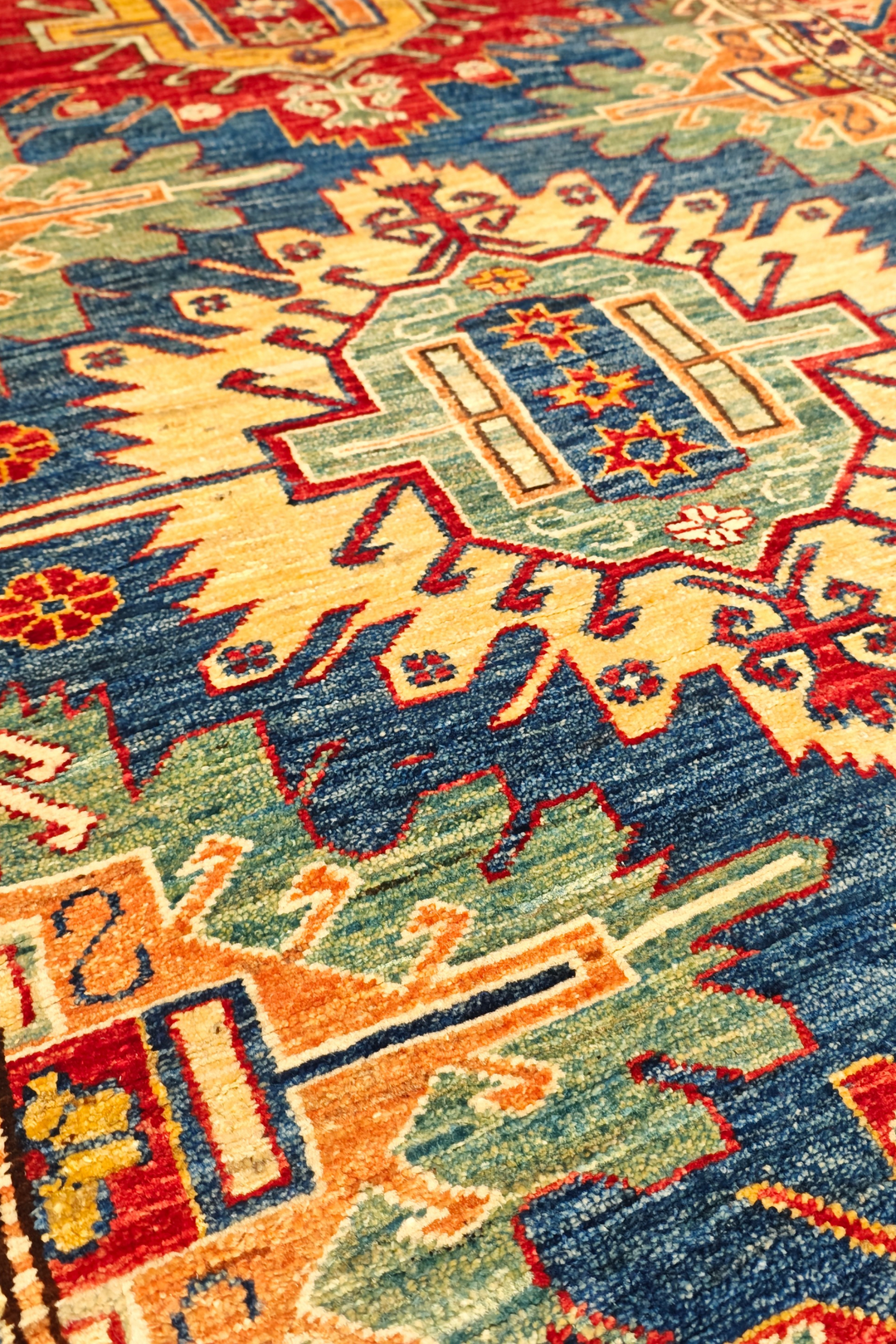 Blue &amp; Red Medallion Kazak Rug, Hand-Knotted Afghan Wool