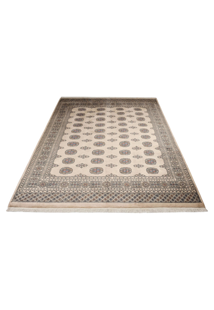 Sand Beige Turkmen Gül Bokhara, Hand-Knotted Wool Rug