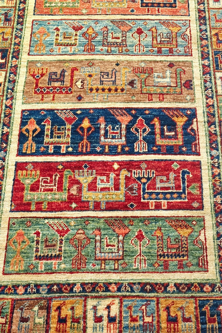 Multicolour Animal Band Ghazni, Hand-Knotted Wool Rug