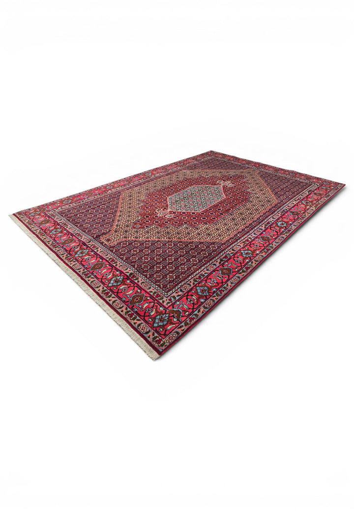 Red Herati Medallion Persian Sabzevar, Hand-Knotted Wool Rug