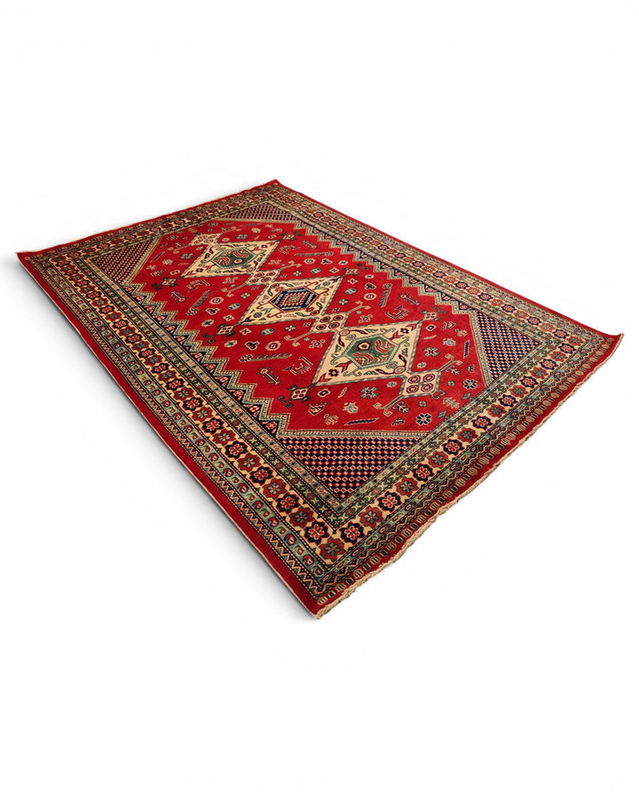 Red &amp; Navy Caucasian Medallion Rug, Hand-Knotted Afghani Sherwan