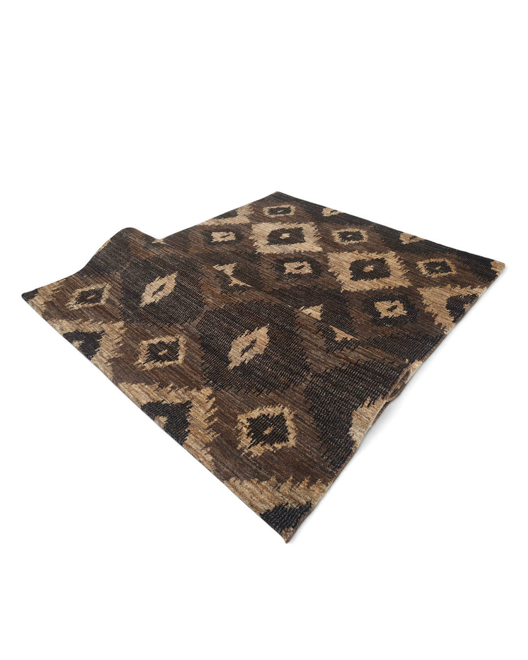 Bronze Ikat Gabbeh, Hand-Knotted Afghan Wool Rug