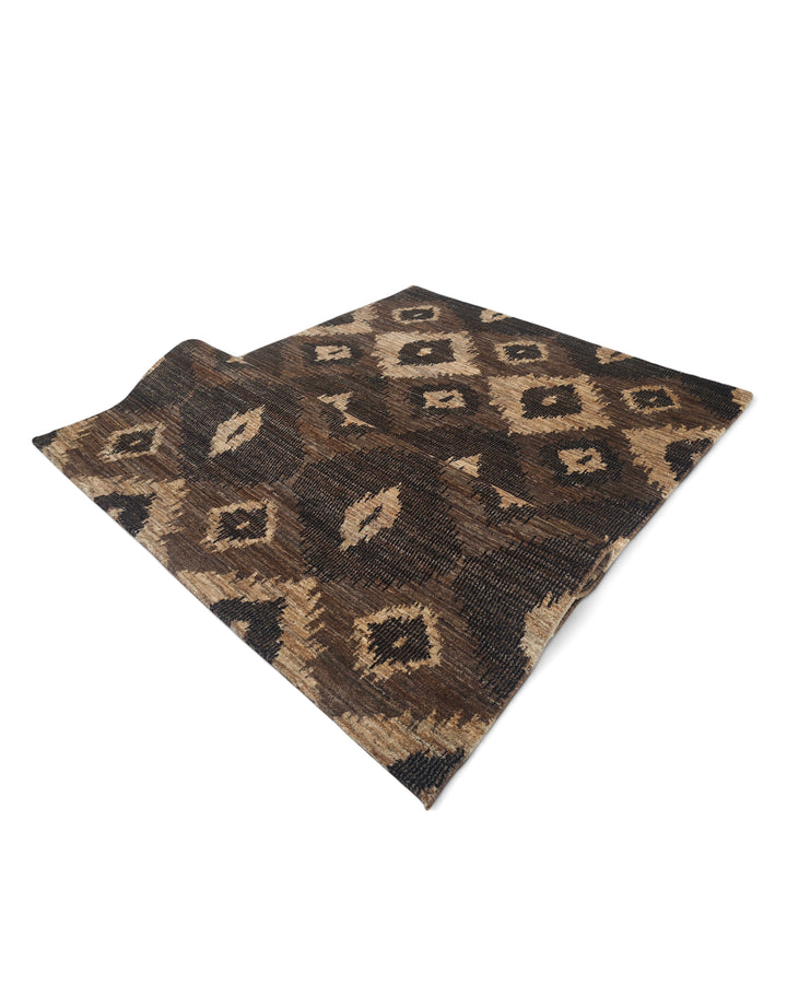 Bronze Ikat Gabbeh, Hand-Knotted Afghan Wool Rug