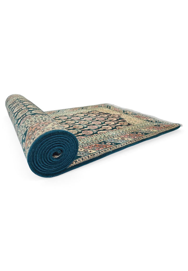 Navy and Dusty Rose Hereke Floral, Hand-Knotted Wool Rug