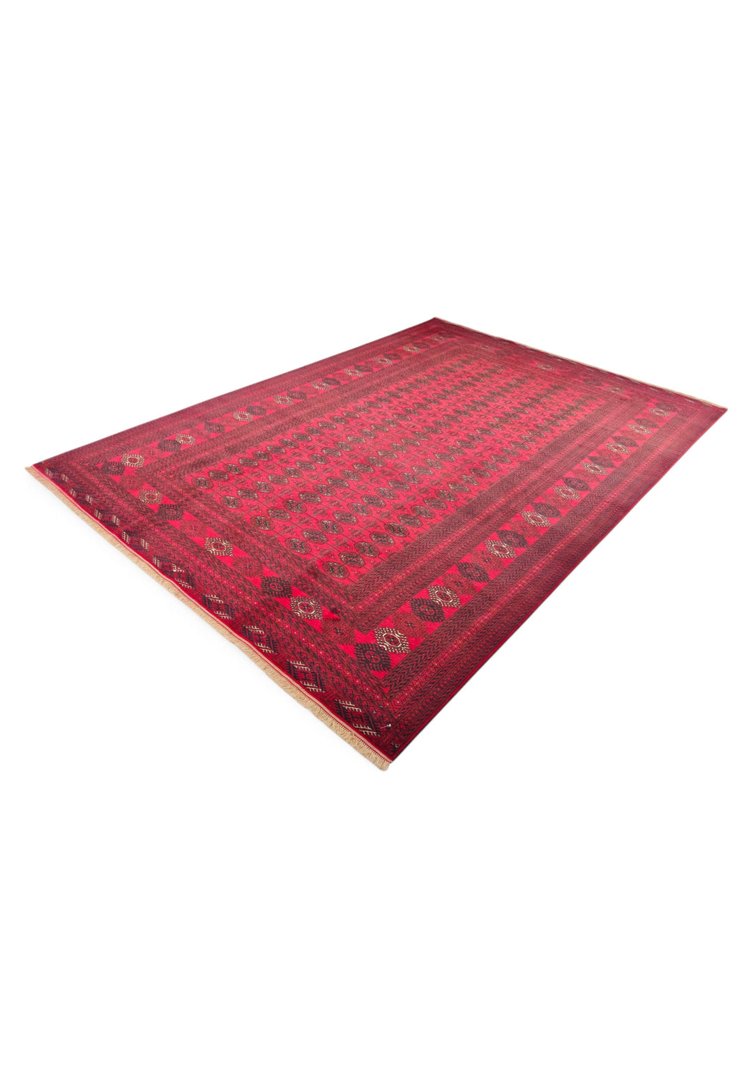 Bright Red Turkmen Gül Rug, Hand-Knotted Wool