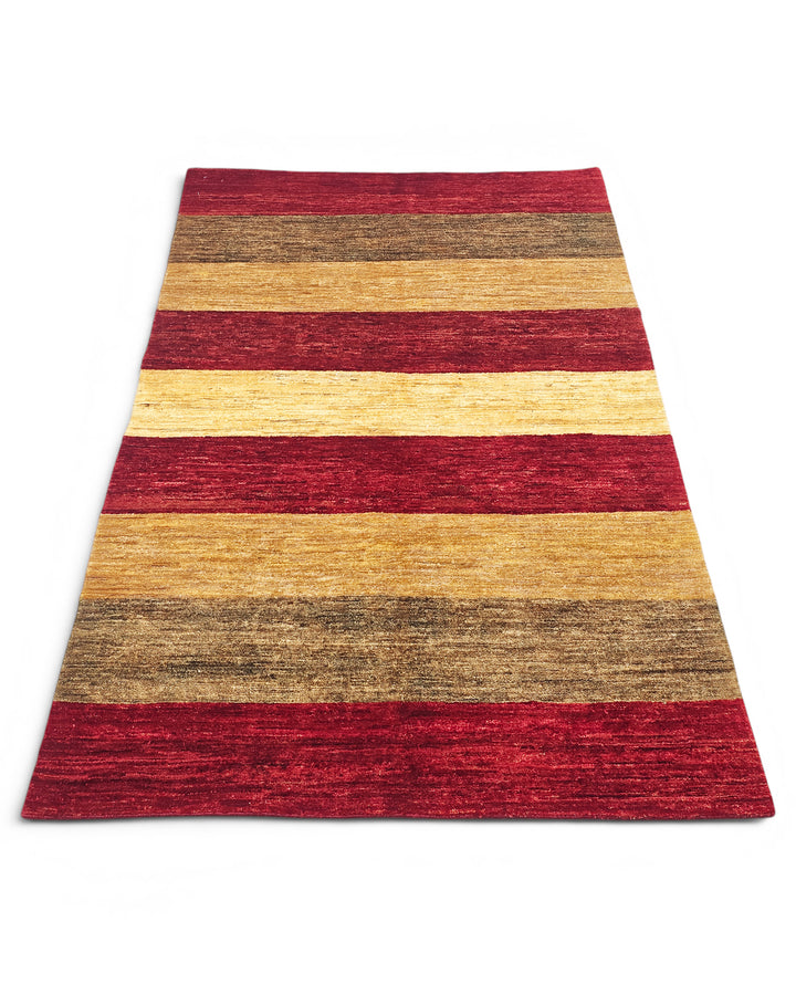 Crimson &amp; Gold Stripe Gabbeh, Hand-Knotted Afghan Wool Rug