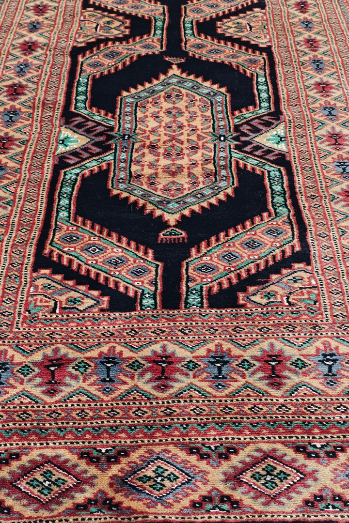 Indigo and Camel Jaldar Nested Medallion, Hand-Knotted Wool Rug