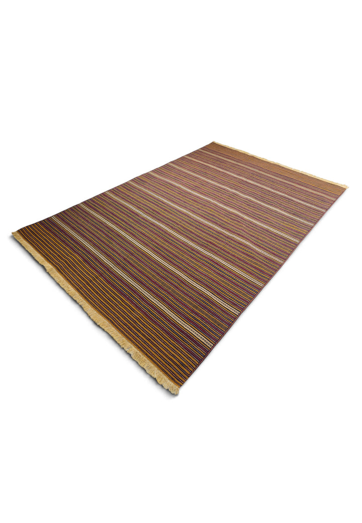 Gold and Plum Striped Kilim, Hand-Woven Wool