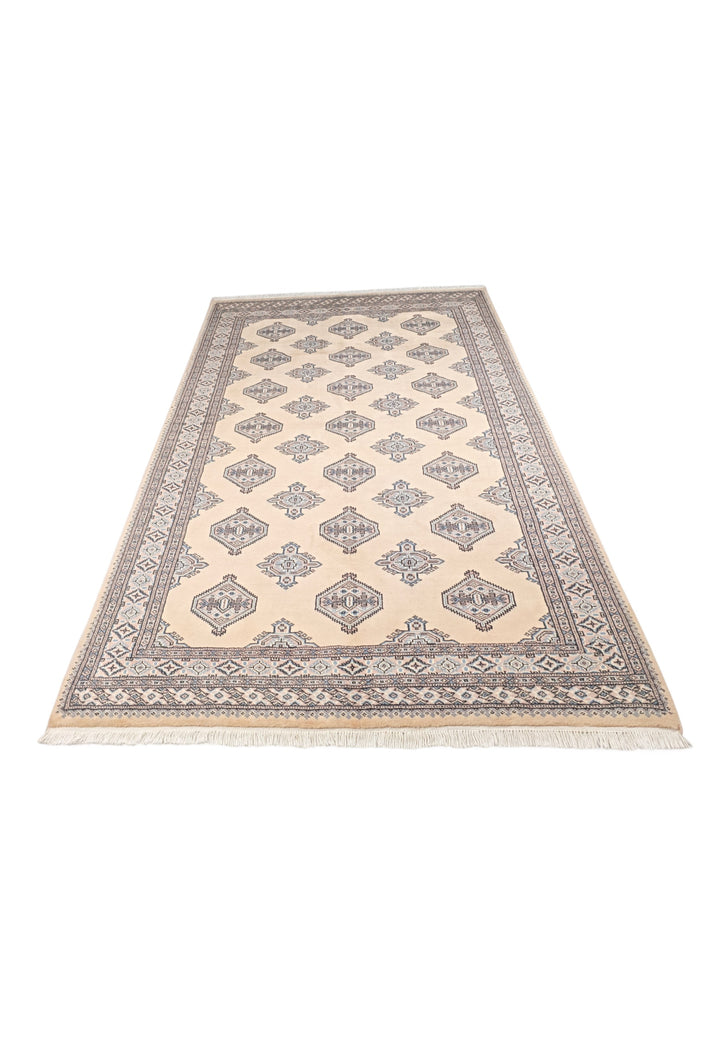 Ivory and Slate Grey Jaldar Diamond Gül, Hand-Knotted Wool Rug