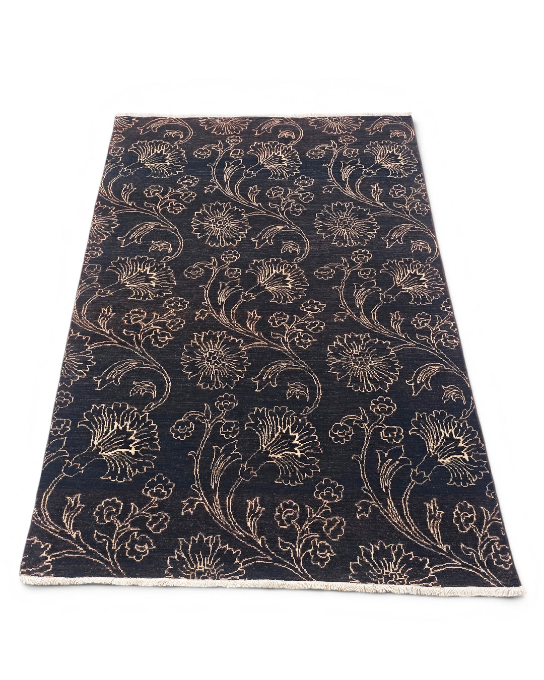 Midnight Floral Gabbeh, Hand-Knotted Afghan Wool Rug