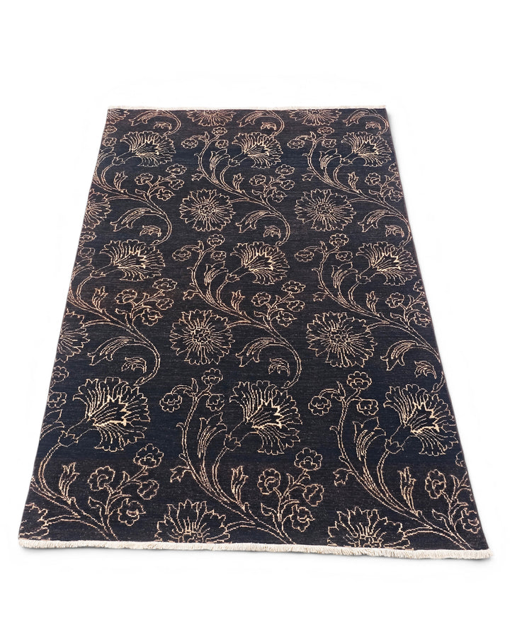 Midnight Floral Gabbeh, Hand-Knotted Afghan Wool Rug