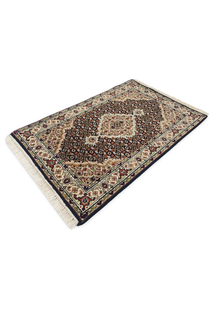 Espresso and Ivory Mahi Medallion Tabriz, Hand-Knotted Wool Rug