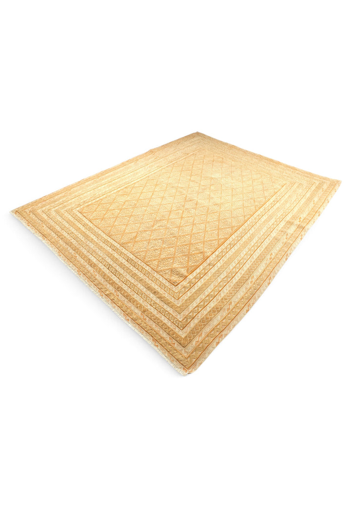 Pale Gold and Cream Diamond Lattice Kilim, Hand-Woven Wool