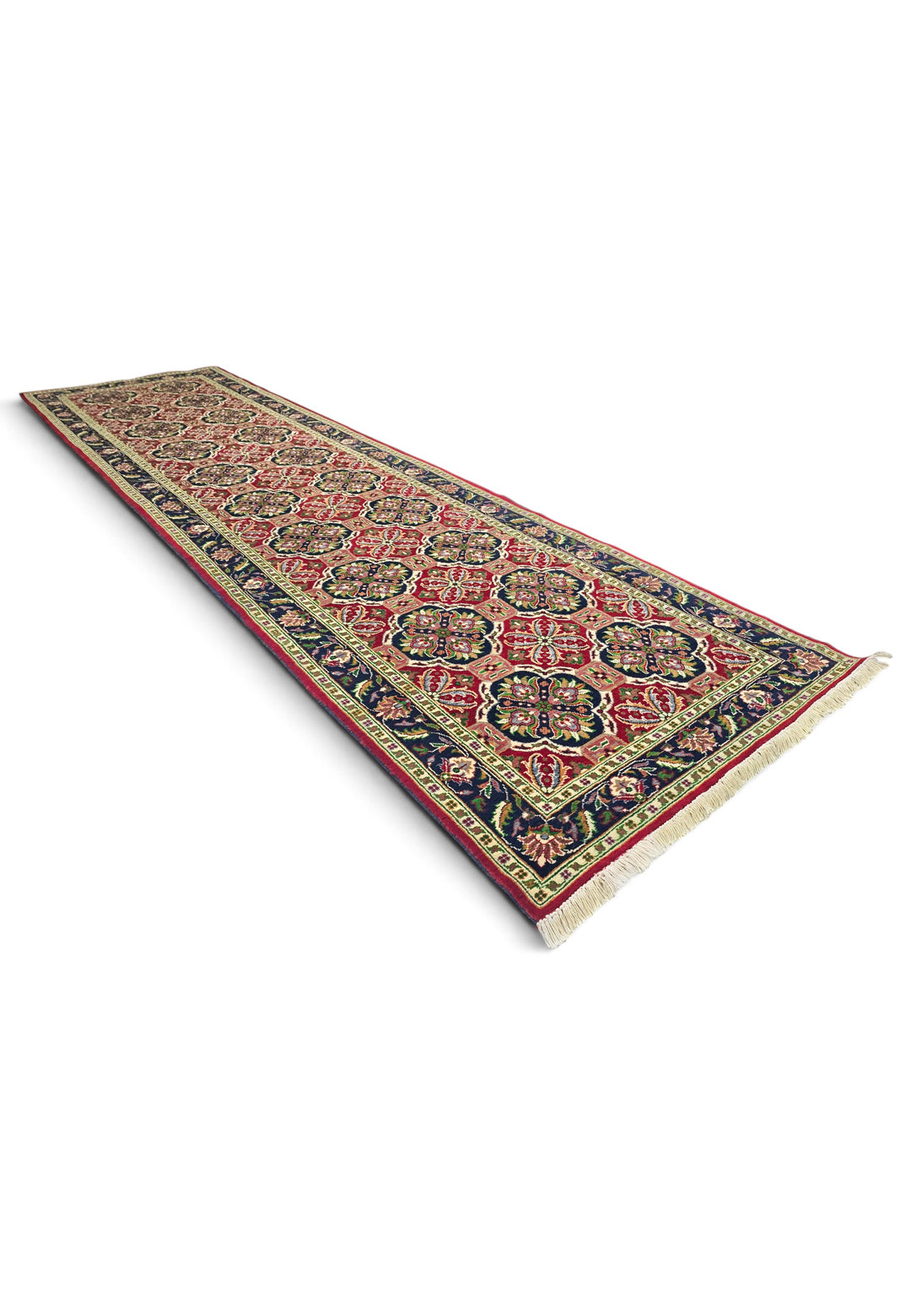Red and Green Khan Muhammadi Runner, Hand-Knotted Wool