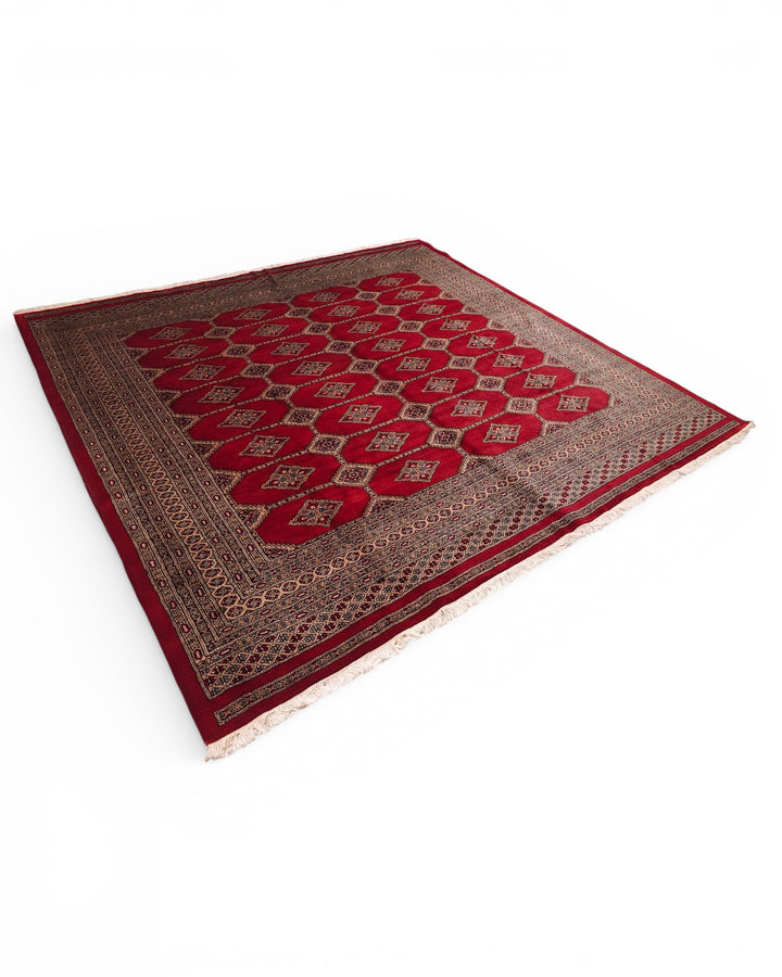 Red Gul Pakistani Jaldar, Hand-Knotted Wool Rug