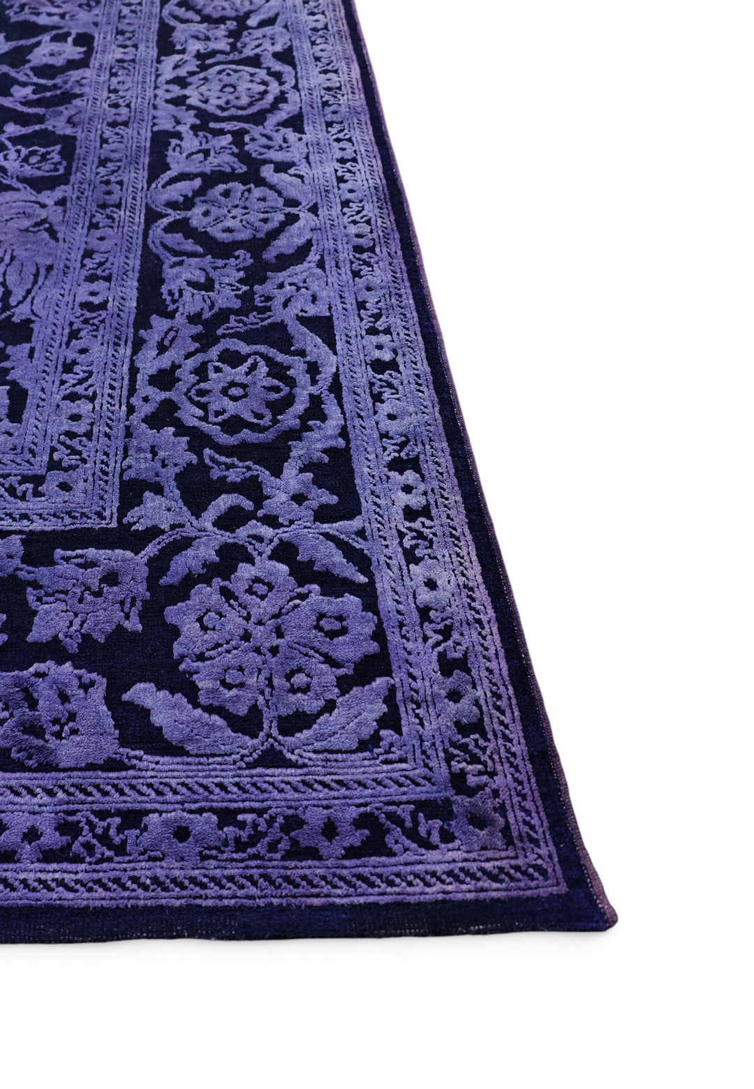 Violet Overdyed Floral Ghazni, Hand-Knotted Wool Rug