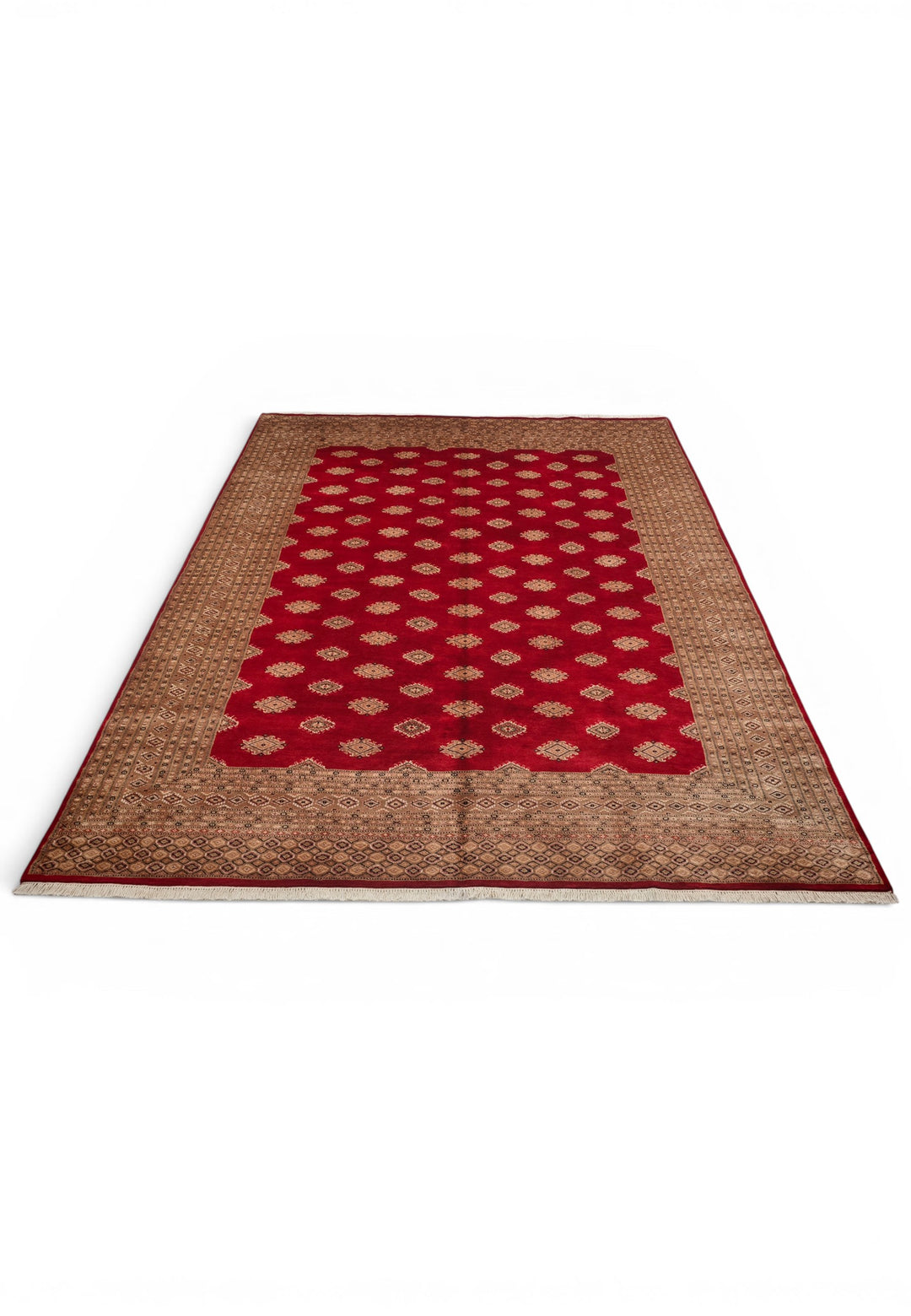 Ruby Red &amp; Cream Diamond Jaldar Rug, Hand-Knotted Pakistani Wool &amp; Silk