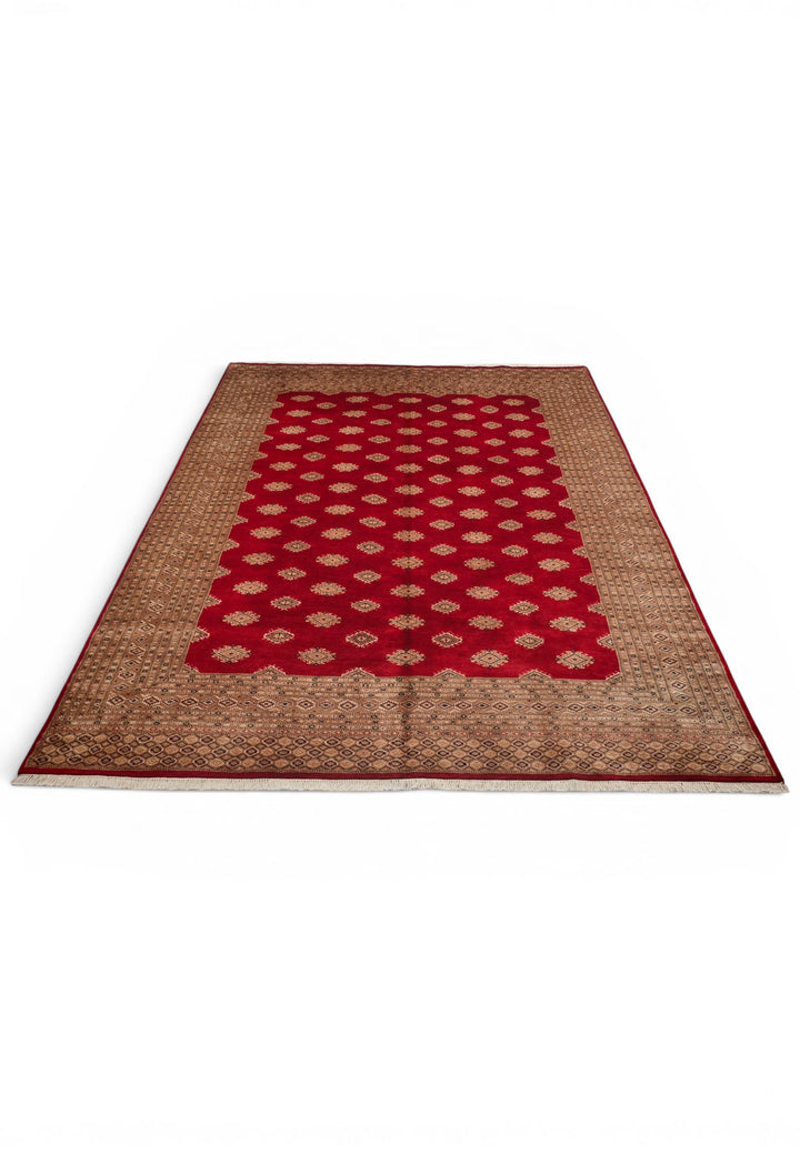 Ruby Red &amp; Cream Diamond Jaldar Rug, Hand-Knotted Pakistani Wool &amp; Silk