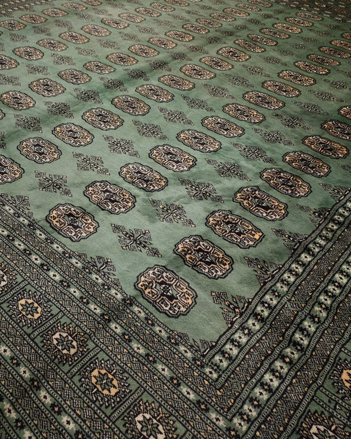 Green Gul Pakistani Bokhara, Hand-Knotted Wool &amp; Silk Rug