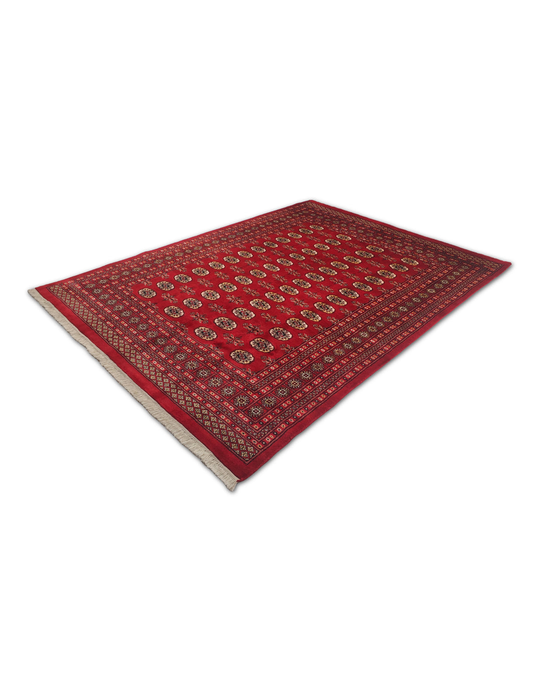 Madder Red and Wheat Gold Turkmen Gül Bokhara, Hand-Knotted Wool Rug