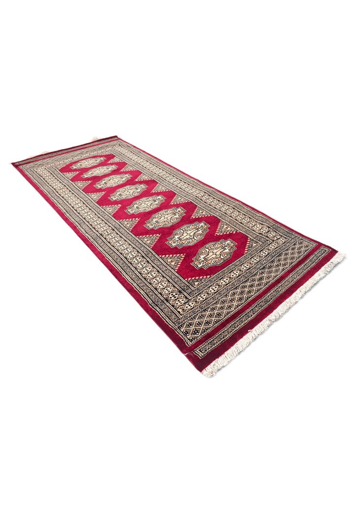 Wine Red and Beige Yamoud Rug, Hand-Knotted Wool