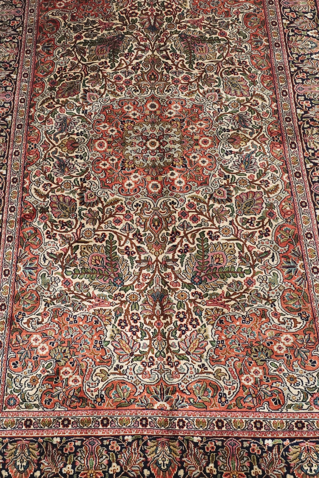 Rose and Black Afshan All-Over Floral, Hand-Knotted Silk Rug