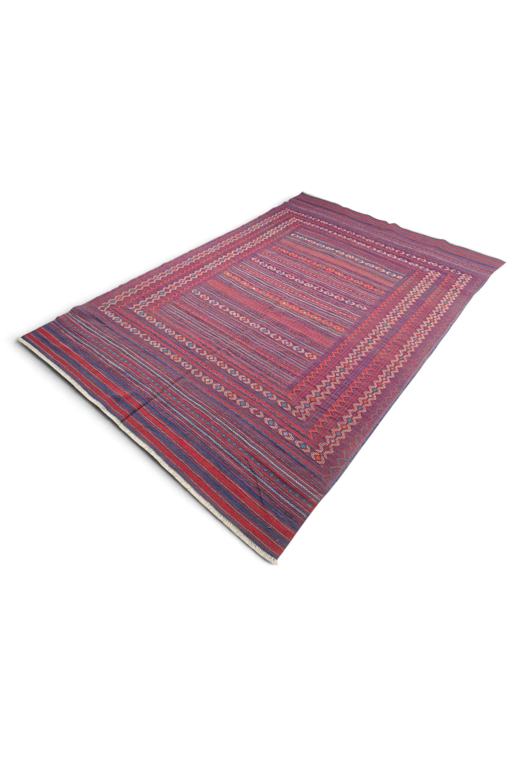 Rose Red and Plum Kilim, Hand-Woven Wool