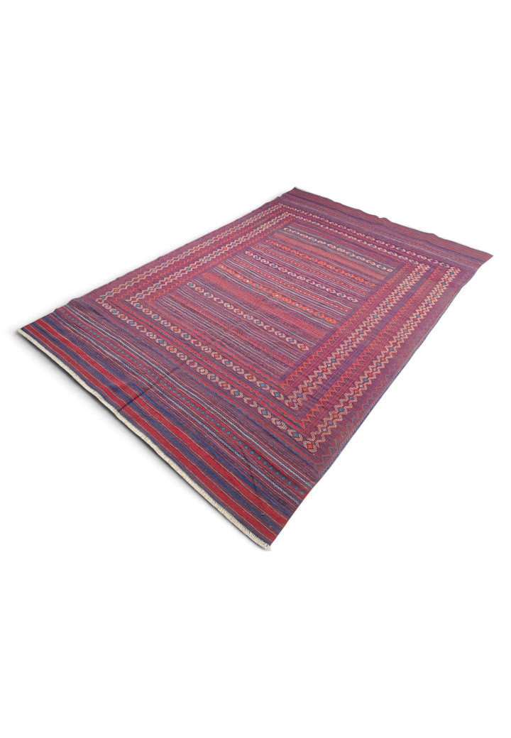 Rose Red and Plum Kilim, Hand-Woven Wool