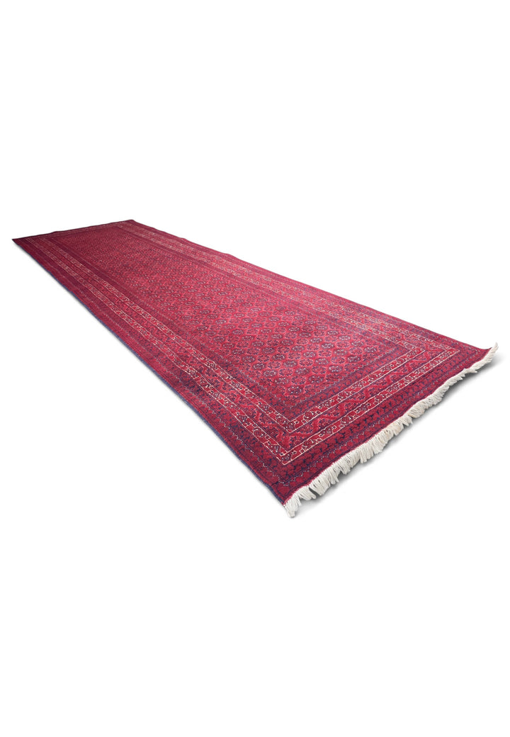 Deep Red Turkmen Gül Khan Muhammadi Runner, Hand-Knotted Wool