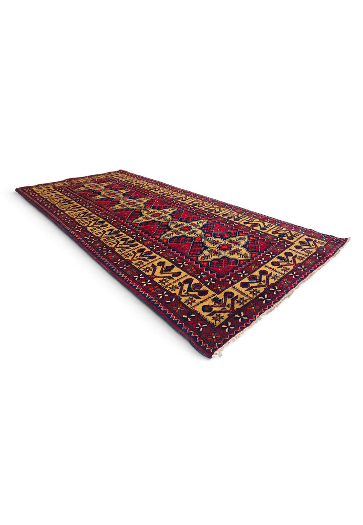 Red and Gold Khan Muhammadi Rug, Hand-Knotted Wool