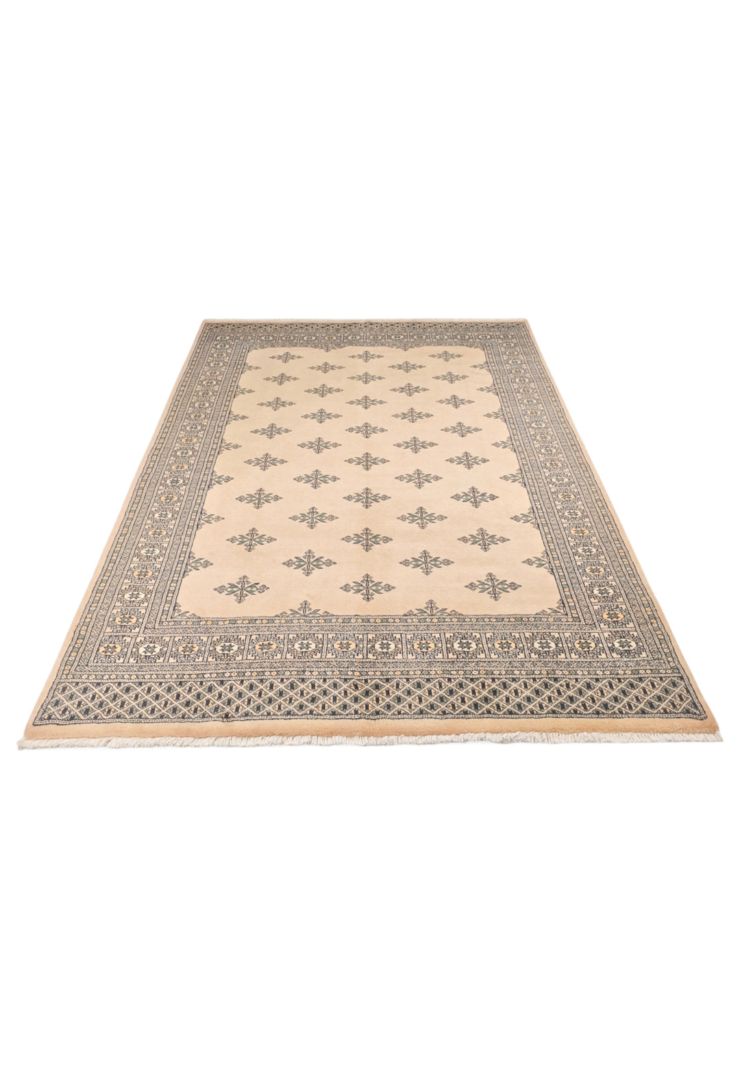 Peach Scattered Cross Bokhara, Hand-Knotted Wool Rug