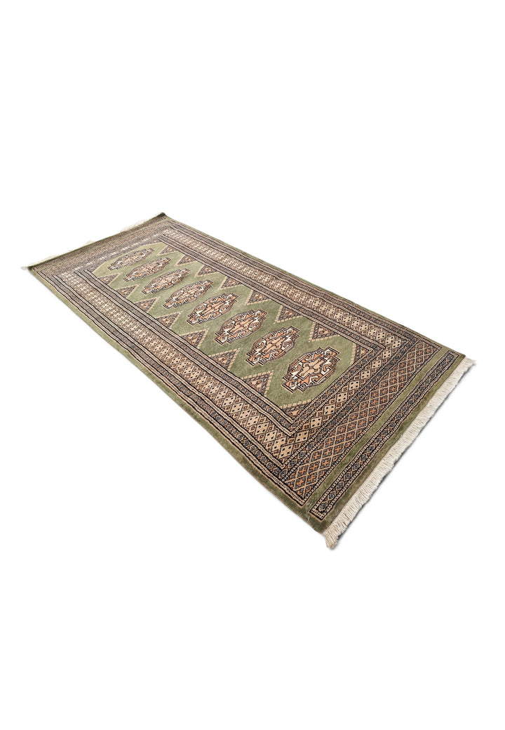 Olive Green and Beige Yamoud Rug, Hand-Knotted Wool