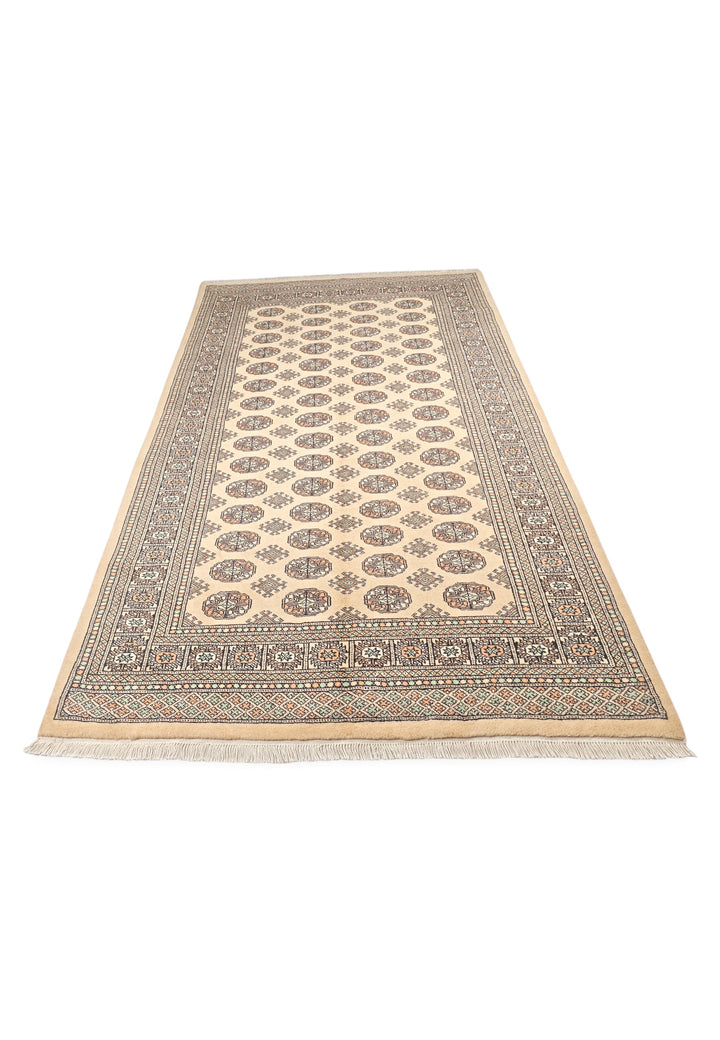 Warm Gold and Espresso Turkmen Gül Bokhara, Hand-Knotted Wool Rug