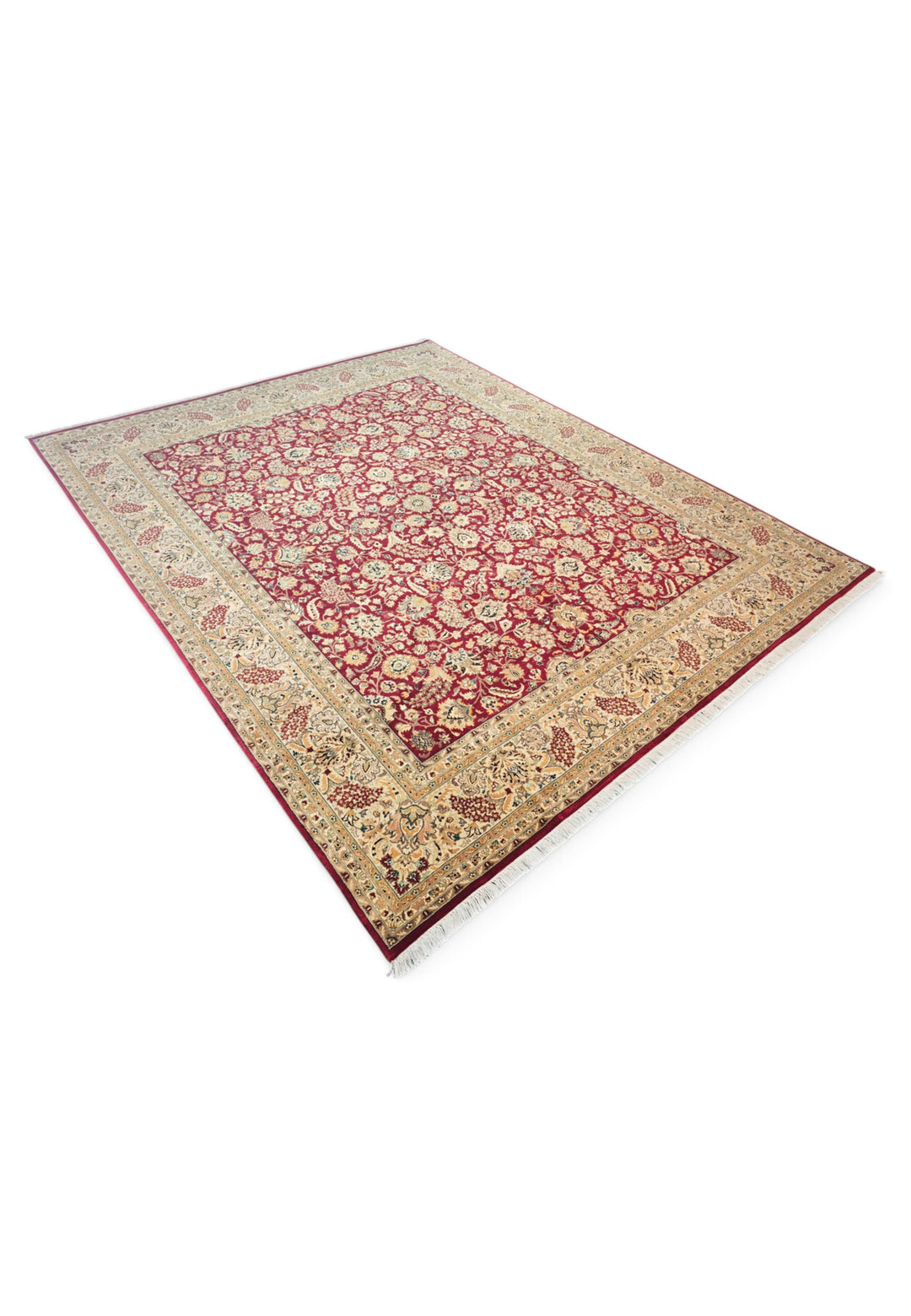 Burgundy and Camel Shah Abbasi Floral, Hand-Knotted Wool Rug