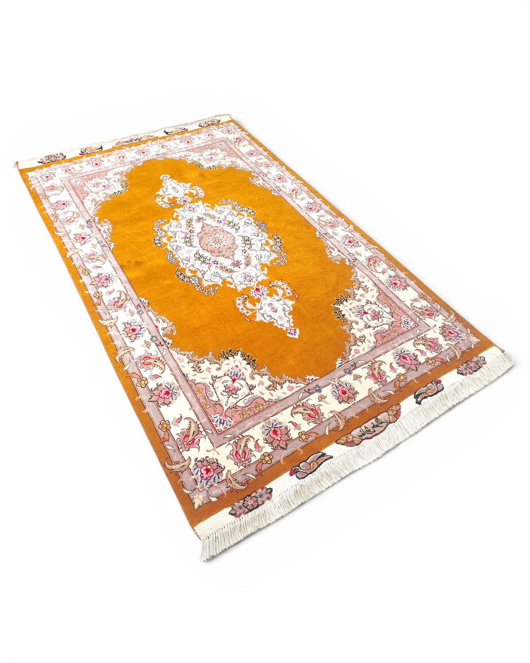 Gold Pakistani Jaldar Accent Rug, Hand-Knotted Wool
