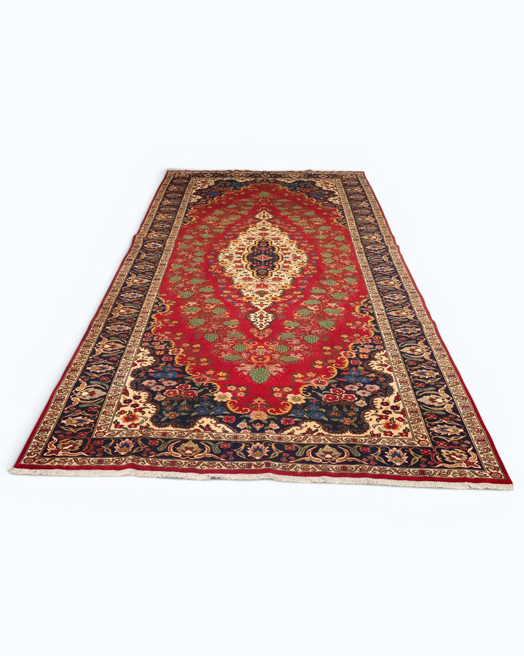 Red &amp; Navy Floral Medallion Rug, Hand-Knotted Afghani Sherwan