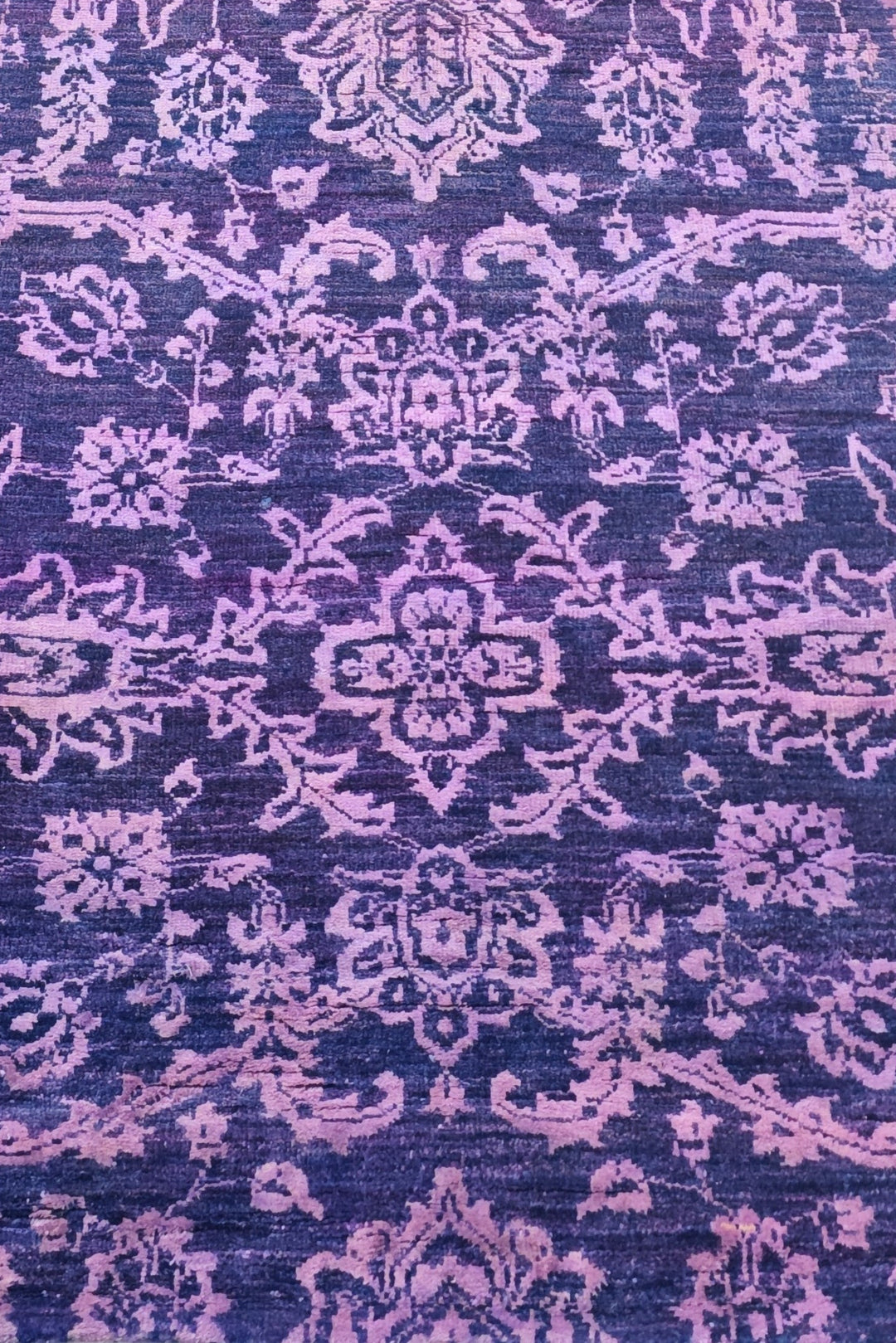 Violet and Lilac All-Over Palmette, Hand-Knotted Wool and Silk Rug
