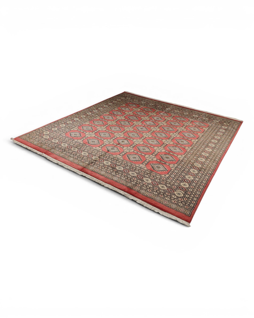 Terracotta Gul Pakistani Jaldar, Hand-Knotted Wool Rug