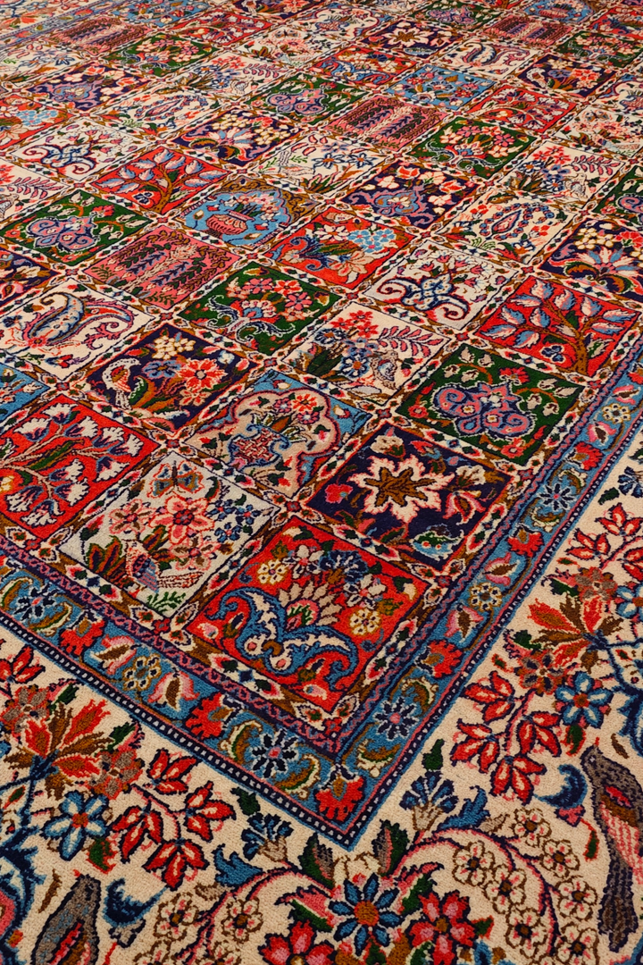 Four Seasons Garden Panel Persian Sabzevar, Hand-Knotted Wool Rug