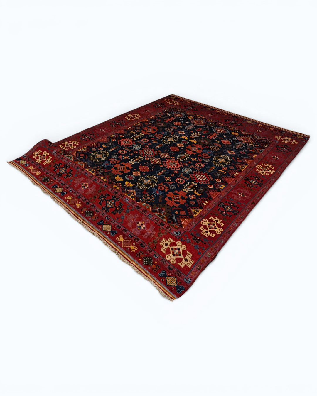 Navy &amp; Red Afshan Rug, Hand-Knotted Afghani Sherwan