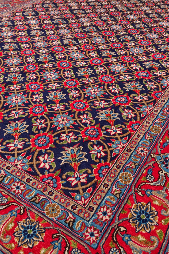 Navy Mahi Persian Sabzevar, Hand-Knotted Wool Rug