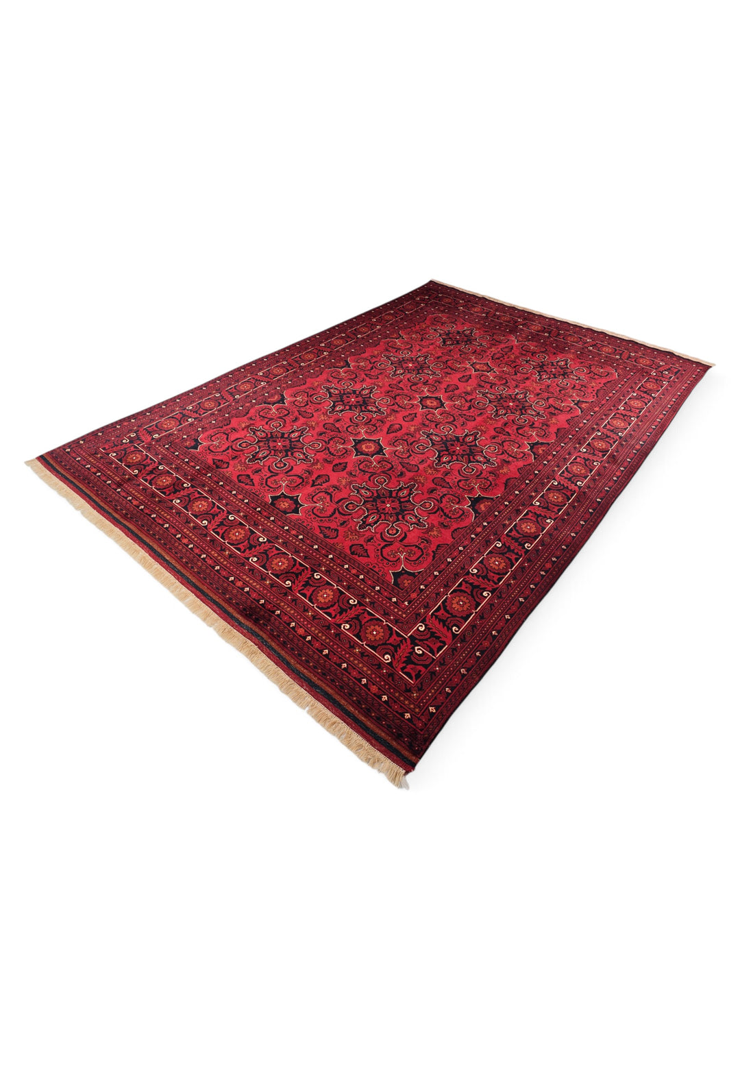 Deep Red Cartouche Khal Mohammadi Rug, Hand-Knotted Wool