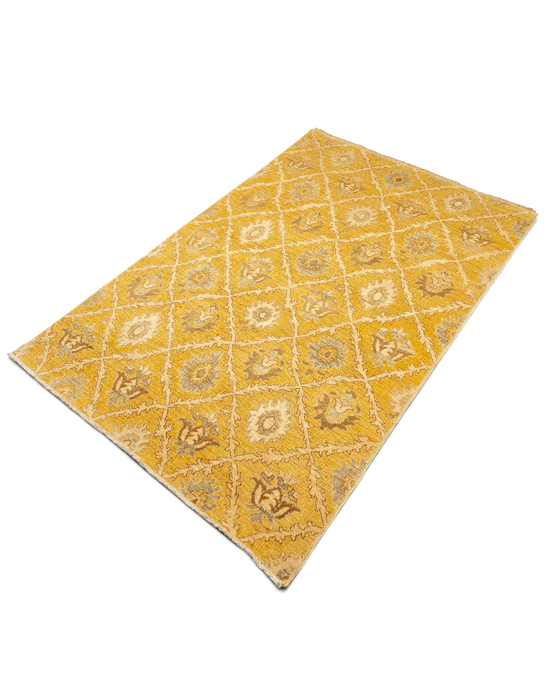 Goldenrod Trellis Gabbeh, Hand-Knotted Afghan Wool &amp; Silk Rug
