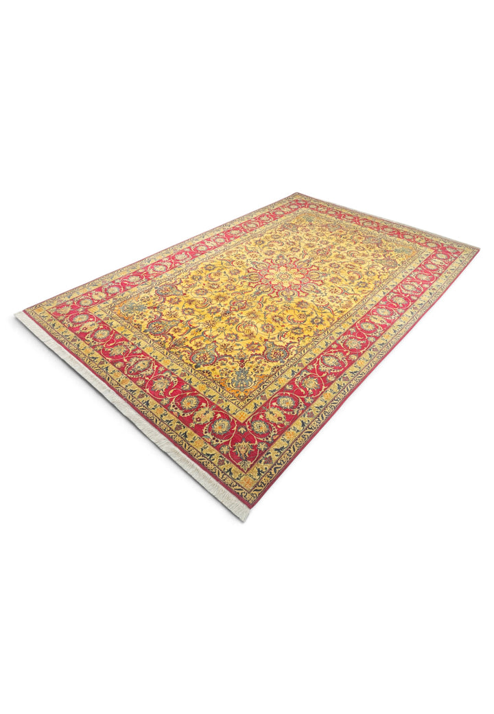Gold and Crimson Star Medallion Isfahan, Hand-Knotted Wool Rug