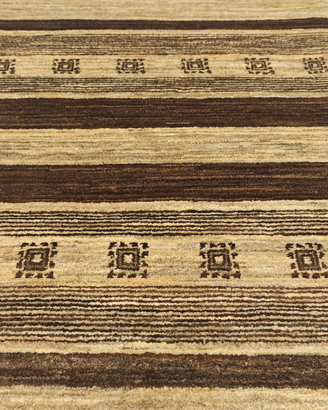 Cream &amp; Brown Stripe Gabbeh, Hand-Knotted Afghan Wool Rug