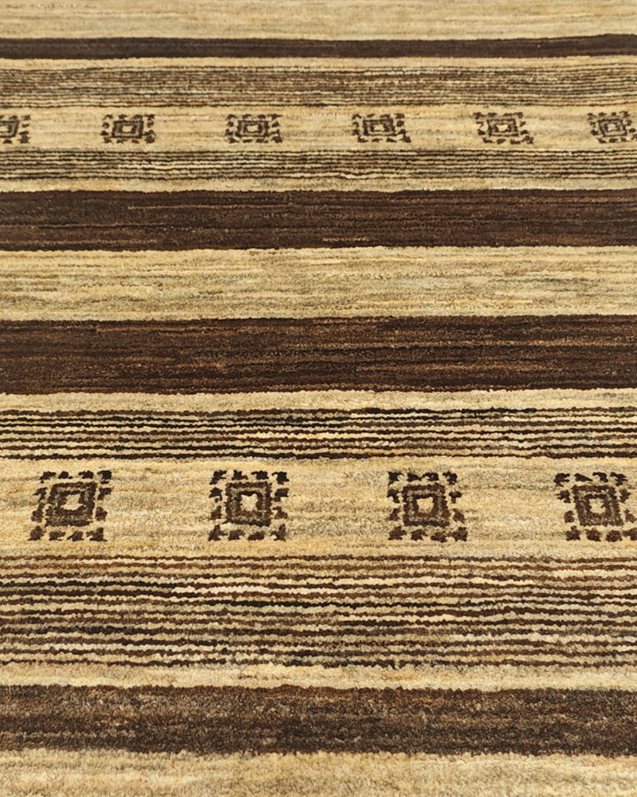 Cream &amp; Brown Stripe Gabbeh, Hand-Knotted Afghan Wool Rug