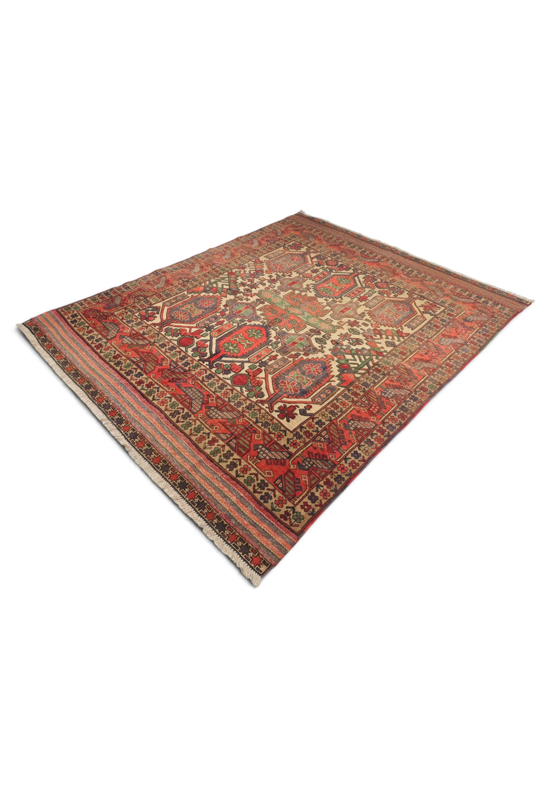 Cream and Orange Laspanji Kilim, Hand-Woven Wool